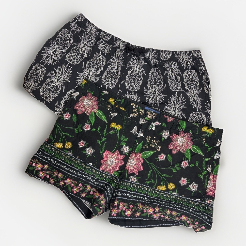 Old Navy Floral Everyday 16/Lauren James Pineapple Swim Shorts XL Lot of 2 FLAW
